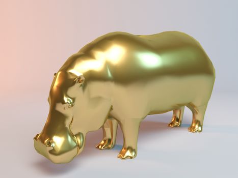 Golden 3D animal Hippo inside a stage with high render quality to be used as a logo, medal, symbol, shape, emblem, icon, business, geometric, label or any other use