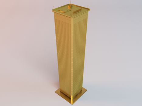 3d golden tower building in a white stage.