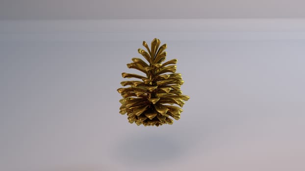 Golden 3D object (Pine) inside a white reflected stage with high render quality to be used as a logo, medal, symbol, shape, emblem, icon, business, geometric, label or any other use