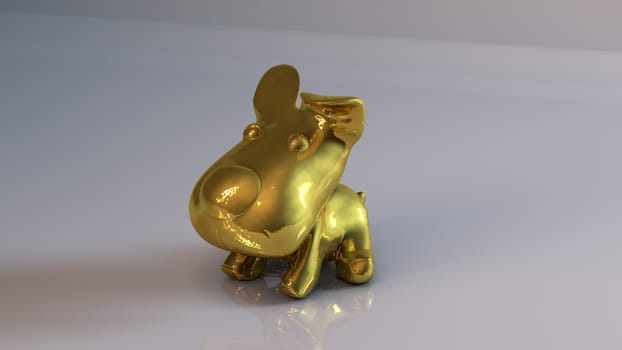 Golden 3D object (toy dog) inside a white reflected stage with high render quality to be used as a logo, medal, symbol, shape, emblem, icon, business, geometric, label or any other use