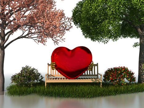 3D valentine view for love and romance isolated on a white background with beautiful summer and spring trees.