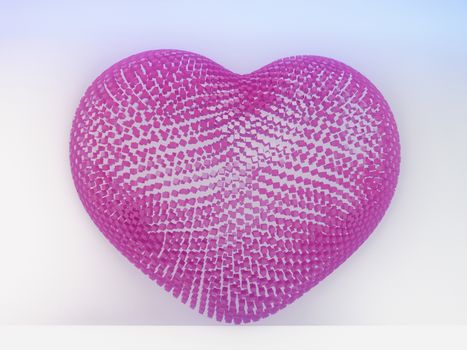 Happy Valentines Day.3D illuminated neon heart of glowing particles and wireframe.
