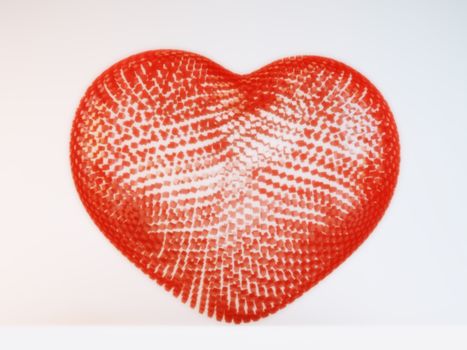 Happy Valentines Day.3D illuminated neon heart of glowing particles and wireframe.