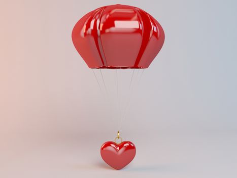 3d hearts and parachute falling from the sky for valentine day lovers