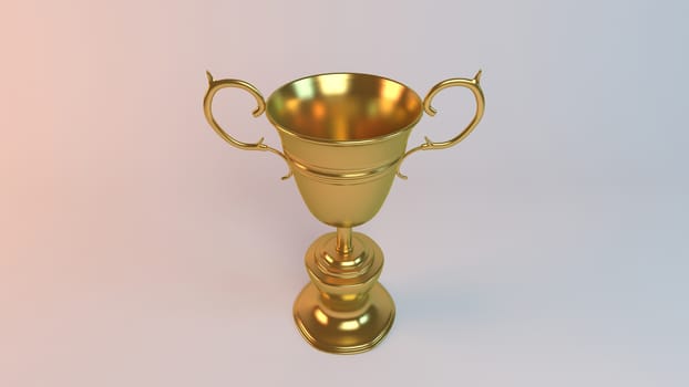 Golden 3D object (world cup) inside a white reflected stage with high render quality to be used as a logo, medal, symbol, shape, emblem, icon, business, geometric, label or any other use