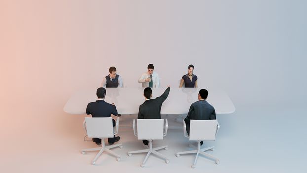 3d people human character meeting, person at conference table  3d render