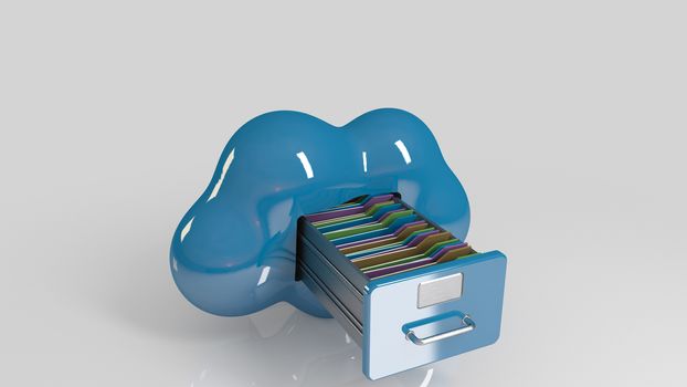 File storage in cloud. 3D computer icon on a white stage.