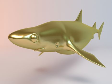 Golden 3D animal shark inside a stage with high render quality to be used as a logo, medal, symbol, shape, emblem, icon, business, geometric, label or any other use