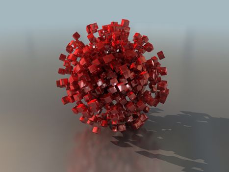 Abstract sphere of 3d blocks forming an explosion