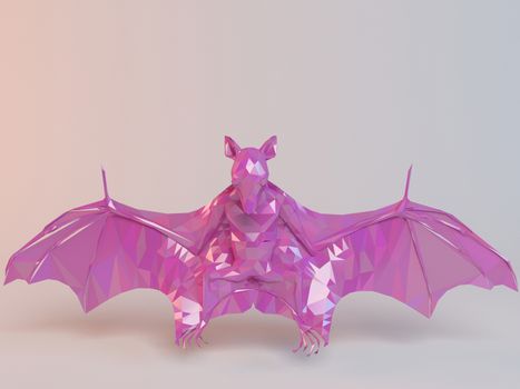 3D pink low poly (bat) inside a white stage with high render quality to be used as a logo, medal, symbol, shape, emblem, icon, children story, or any other use.