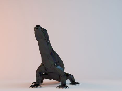 3D black low poly (Lizard) inside a white stage with high render quality to be used as a logo, medal, symbol, shape, emblem, icon, children story, or any other use.