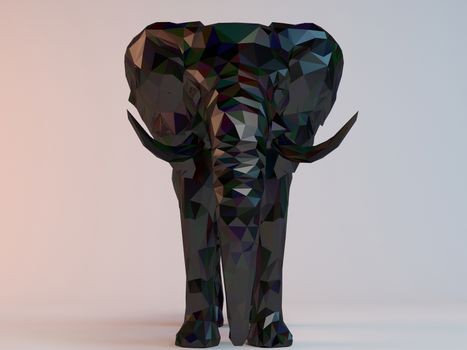 3D black low poly (Elephant) inside a white stage with high render quality to be used as a logo, medal, symbol, shape, emblem, icon, children story, or any other use.