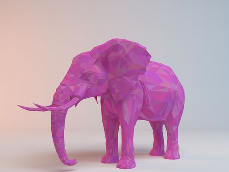 3D pink low poly (Elephant) inside a white stage with high render quality to be used as a logo, medal, symbol, shape, emblem, icon, children story, or any other use.