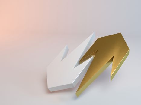 yellow and white 3d arrows render inside a stage
