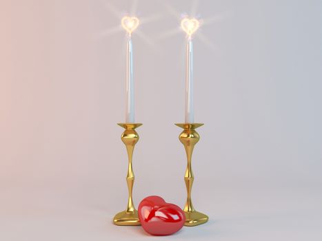 Candles and hearts for lovers and valentine day