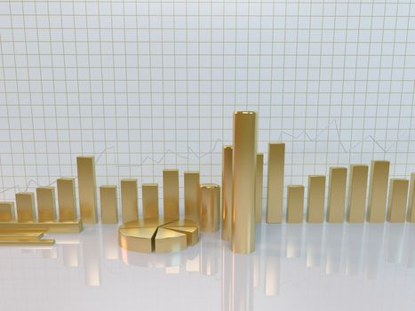 golden chart business concept with many statistic objects