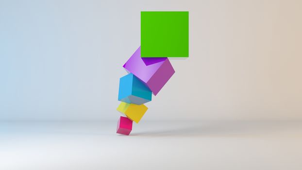 Set of colorful cubes 3D inside a white stage