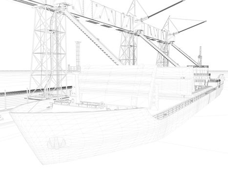 Perspective 3D render of a wireframe. blueprint background (my own design)