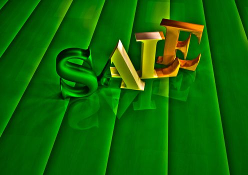 The dimensional word sale on a green background