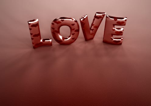 Dimensional inscription of LOVE from color letters