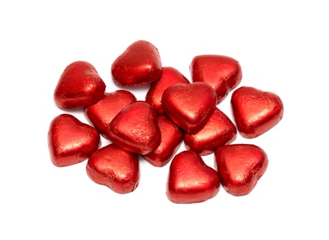 Red chocolate hearts isolated on white
