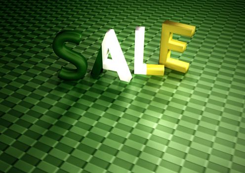 The dimensional word sale on a green background