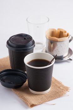 Take away paper coffee cup with metal coffee filter