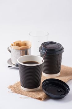Take away paper coffee cup with metal coffee filter