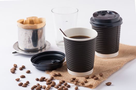 Take away paper coffee cup with metal coffee filter