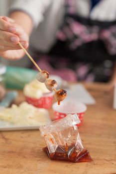 Thai style grilled meat ball with spicy dressing. Thai street food