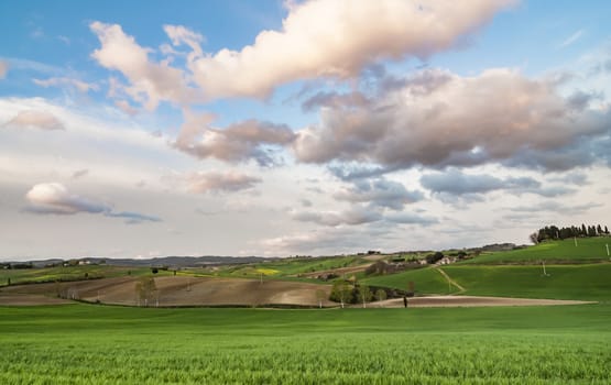 view of the sky and the landscape in Tuscany, Italy