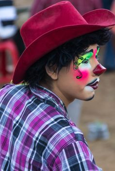 A rodeo clown at a country rodeo in Tzintzuntzan, Michoacan, Mexico