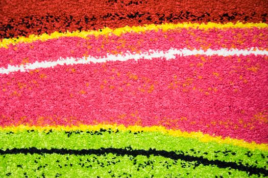 Detail of colored weft of a woolen carpet.