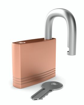 steel open lock on white background. Isolated 3D image