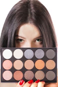 portrait girl and eyeshadow on a white background