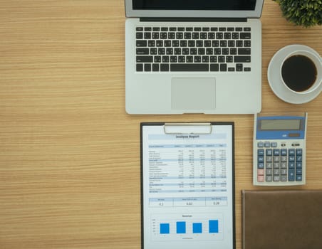 Accountant's Desk with free space for text. top view.