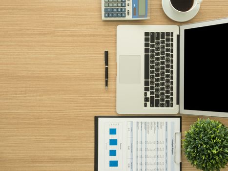Accountant's Desk with free space for text. top view.