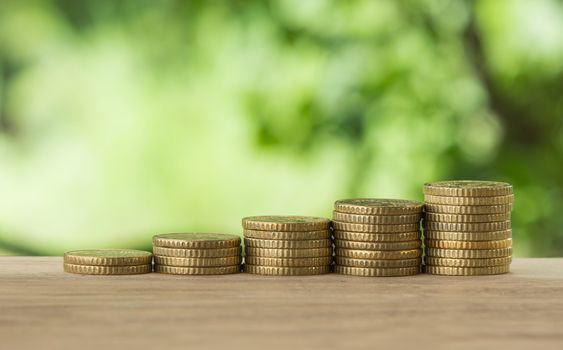 golden coins on nature background.  success in business concept.