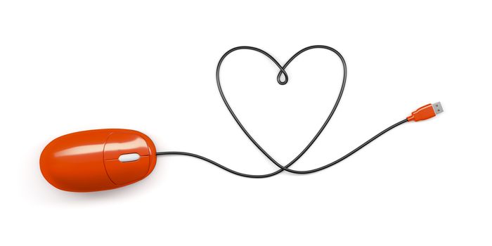 A computer mouse building a heart shape with the cable
