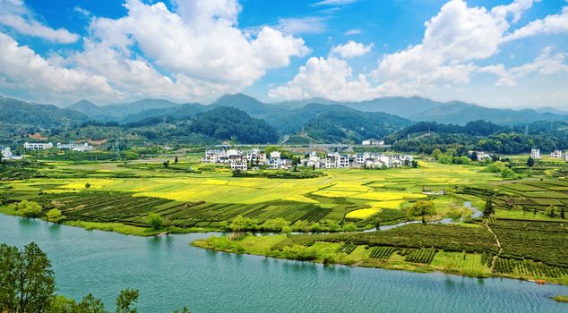 Rural landscape in wuyuan county, jiangxi province, china.