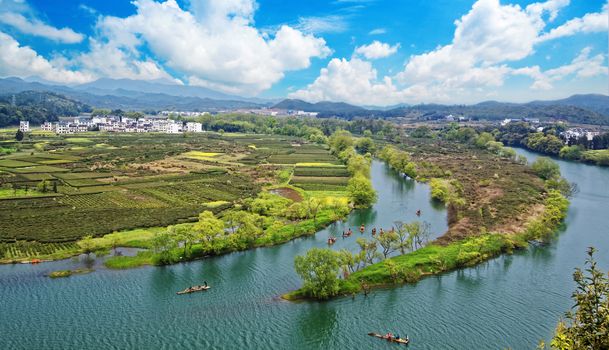 Rural landscape in wuyuan county, jiangxi province, china.