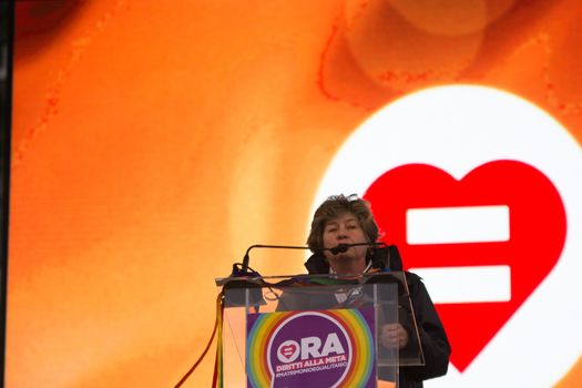 ITALY, Rome: CGIL general secretary, Susanna Camusso holds a speech during a demonstration held by LGBT associations to claim more rights in Rome, Italy on March 5, 2016.