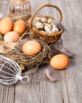 Eggs on wooden background