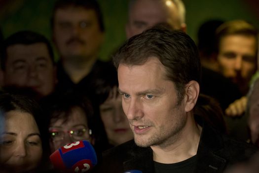 SLOVAKIA, Bratislava: OLaNO-NOVA leader Igor Matovic speaks during election night at his party's headquarter in Bratislava on March 6, 2016.
