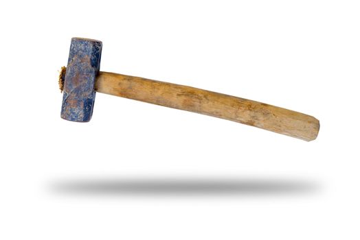 Old hammer with wood handle isolated on white background