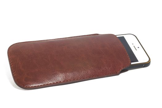 Leather case for smartphone Isolated