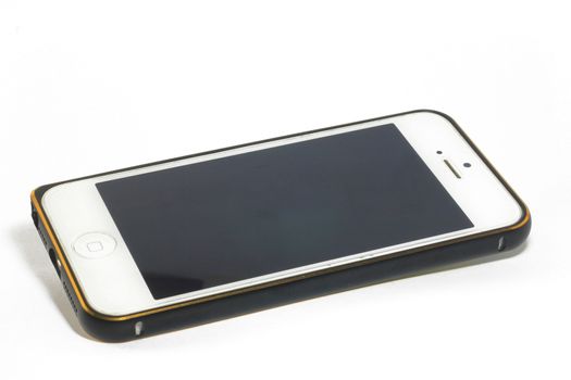 White Smartphone and Black gold metalic case