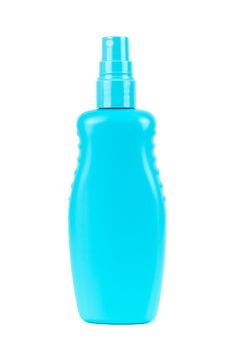 Blank blue cosmetic bottle with atomizer isolated on white background with clipping path