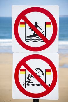 warning signs for surfers in ballybunion on the wild atlantic way in ireland