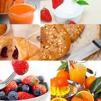 ealthy fresh nutritious vegetarian breakfast collage composition set